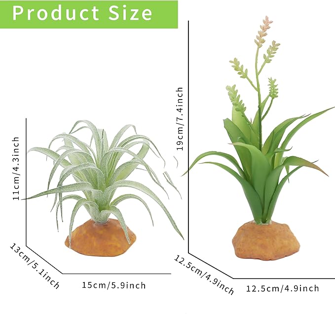 JIHAQUA Reptile Terrarium Decor 2-Piece Realistic Succulent Set,Lifelike Plastic Plants for Geckos, Bearded Dragons,Snakes,Turtles,Lizards,Insects Reptile Habitats