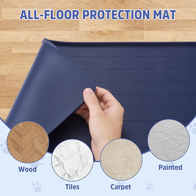 Large Dog Mats for Food and Water, 40"x30" Waterproof Pet Food Mats for Floor Nonslip Silicone Bowl Mats with Raised Edges