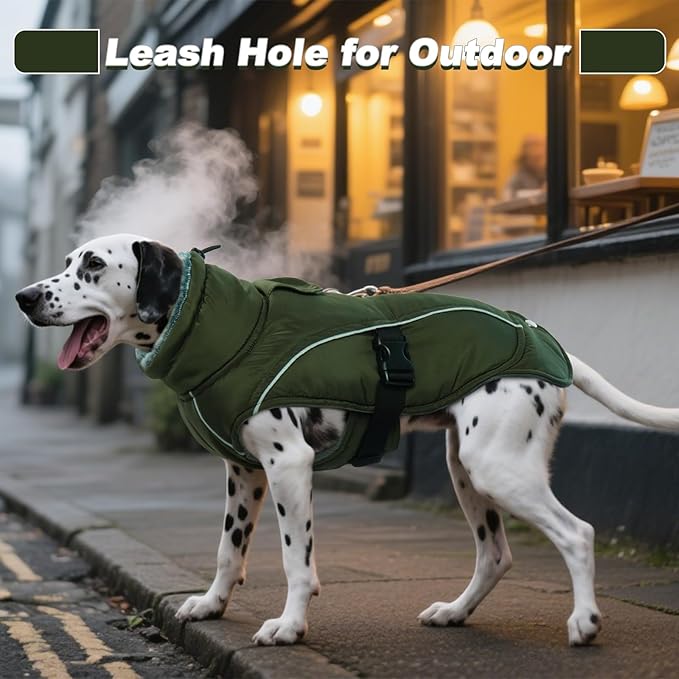 DENTRUN Medium Dog Winter Jacket - Warm Reflective Windproof Coat, Adjustable Neck & Snap Closure, Water Repellent Thick Fleece Vest, Fleece Lined for Beagle Pug, Army Green, M