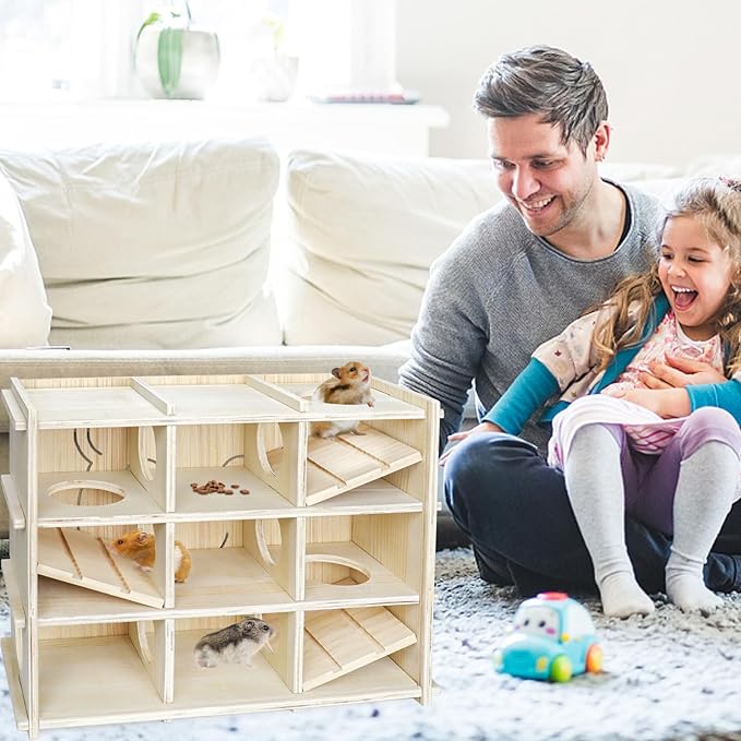 Hamster Toy Adventure Box,Multi Chamber Viewable Hamster House with Tunnel Meets The Nature of All Kinds and Sizes of Hamsters Rats Small pet Rodents
