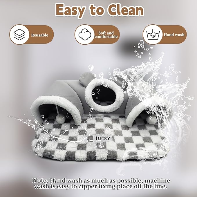 PINVNBY 3 Pcs Guinea Pig Hideout and Tunnel Bed, Removable Soft Bunny Tunnel Tube with Guinea Pig Liner Small Animal Tunnel Toy for Ferrets Hamster Hedgehog Kitty Chinchilla(Gray)