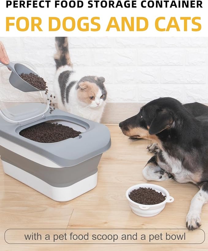 13 Lbs Dog Food Container, Collapsible Dog Food Storage Container with Airtight Lid, Cat Food Storage container Dry Food for Pets, Rice, Cereal, Silicone Pet Bowl and Dog Food Scoop