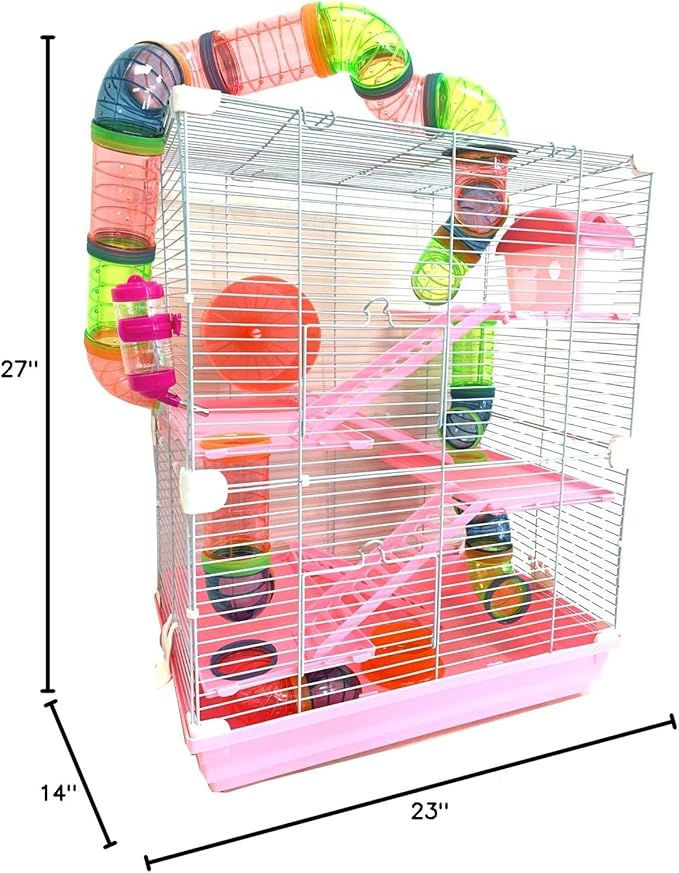 Pink Large Multi-Floors Hamster Mansion Mouse Habitat Gerbil Home Rat House Small Animal Critter Cage