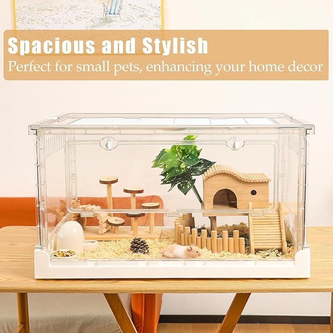 Hamster Cage & Guinea Pig Cages, Acrylic Cage for Small Animal Pets, Large Transparent Gerbil Cage and Habitats, Hedgehog, Dwarf Hamster, Rat, Mouse, Ferret, Bunny, Quail, Extendable, Stackable