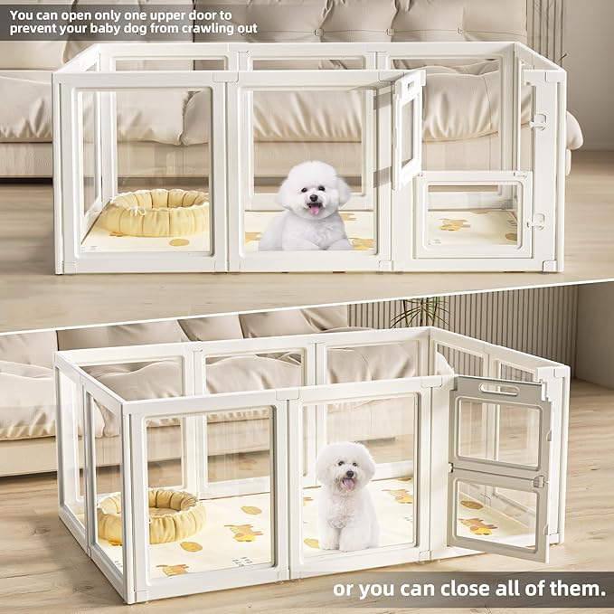 Clear Acrylic Dog Playpen Indoor,Transparent Dog Pen,Easy to Assemble and Clear pet Pen for Puppy Dog, Rabbit and cat,Sturdy and Easy to Clean Plastic pet Fence (White, 30.3" H, 10PCS)