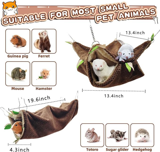 Ferret Rat Hammock Tunnel Toys Cage Accessories, Guinea Pig Hideout Tunnel, Warm Bed for Rat Ferret Guinea Pig Sleep Hide and Play (1.Hammock&Tunnel)