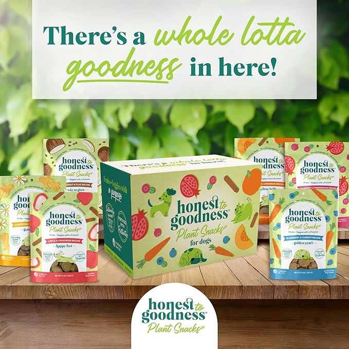 Honest to Goodness Plant Snacks Dog Treats, Enriched with Omega 3s & Postbiotics, 8oz Variety Pack, 6 Bags