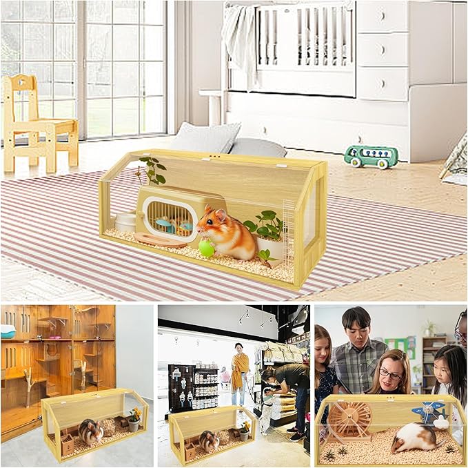 Large Hamster Cage, Chewproof Large Hamster Habitats, Wooden Guinea Pig Cages, Openable Top Roof, Lockable Gerbil Cage, Small Animal Cage for Dwarf, Syrian, 40" L x 16" W x 16" H