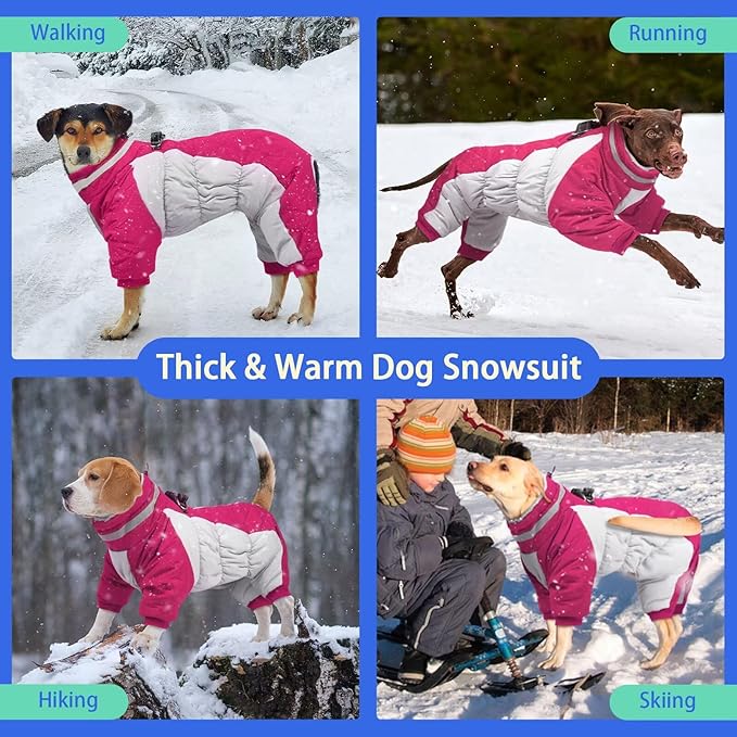 MIGOHI Full Body Dog Coat - Warm Reflective Winter Coat with Harness, Turtleneck Fleece Jacket for Small to Large Dogs - Four-Legged Snowsuit with Zipper