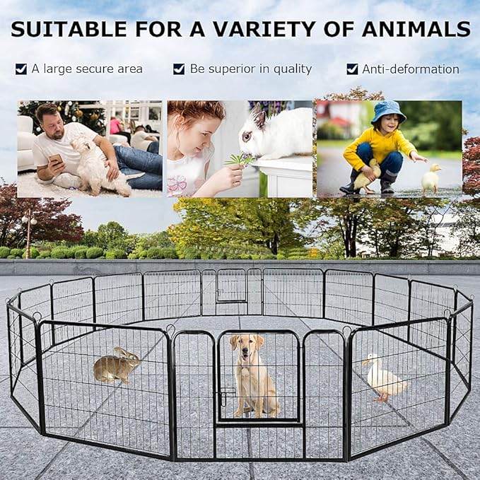 BestPet | Dog Playpen | 32 Inch, 16 Panels | Heavy Duty Metal Pet Exercise Pen | Indoor Outdoor Fence Panels | Rust-Resistant, Removable, Tool-Free Setup | Anti-Skid, Expandable Design