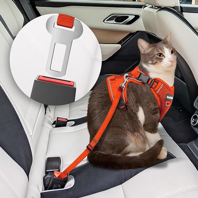 Kitten Harness and Leash Seat, 3 in 1 Adjustable Breathable Soft, Easy to Control Reflective Cat Harness Escape Proof, Cat Products, Orange, XXS