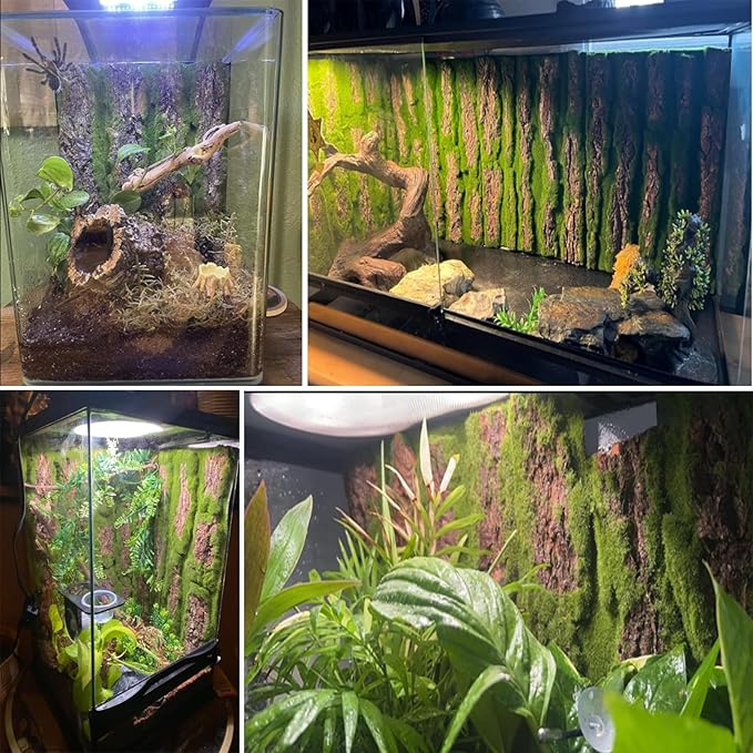 kathson Reptile Cork Terrarium Background Decor Climbing Mat Habitat Fitting Bark Backdrop Wall Artificial Moss for Lizard Gecko Bearded Dragon Chameleon(3 Pcs)