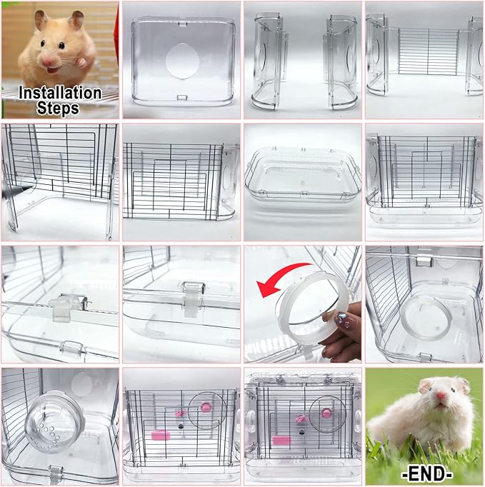 Kathson Small Animal Carry Cage for Hamsters, Gerbils, Mice - Transparent, Portable, Convenient