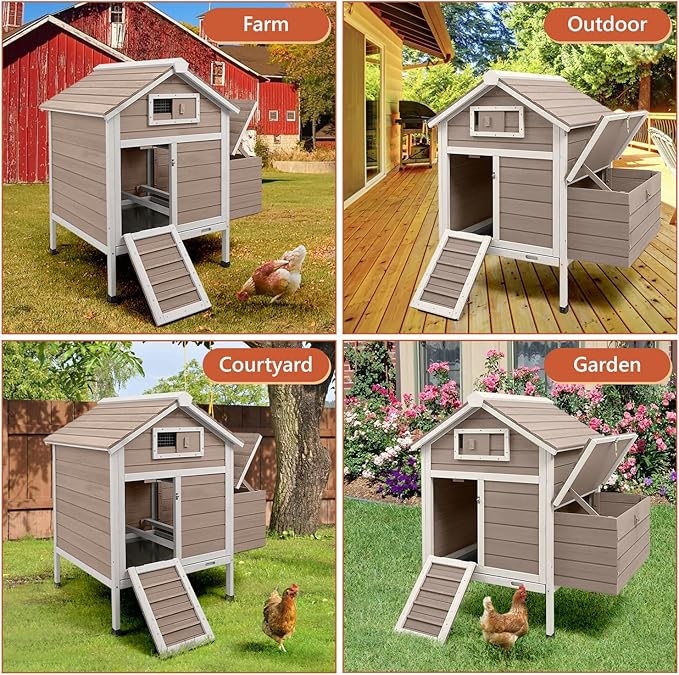 Large Chicken House with Nesting Box, Small Chicken Coop Hen Pet House with Removable Trays, Outdoor Indoor Rabbit Hutch Poultry Cage with Ramp (36.2" L x 26" W x 38.3" H)