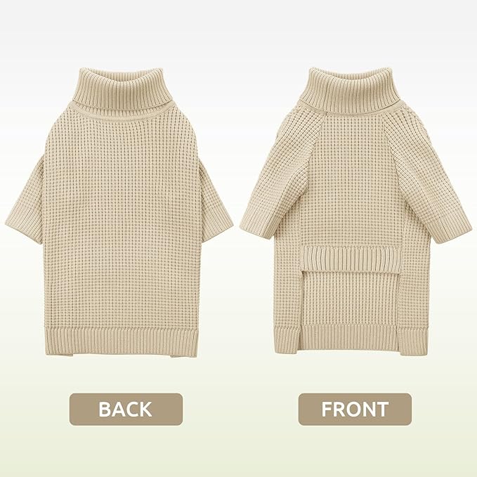 Queenmore XXL Dog Sweater, Large Dog Sweaters for Male Dogs, Turtleneck Plaid Kintsweaters for Large Breeds, Cold Weather Pullover Pet Clothes, Apricot 2XL