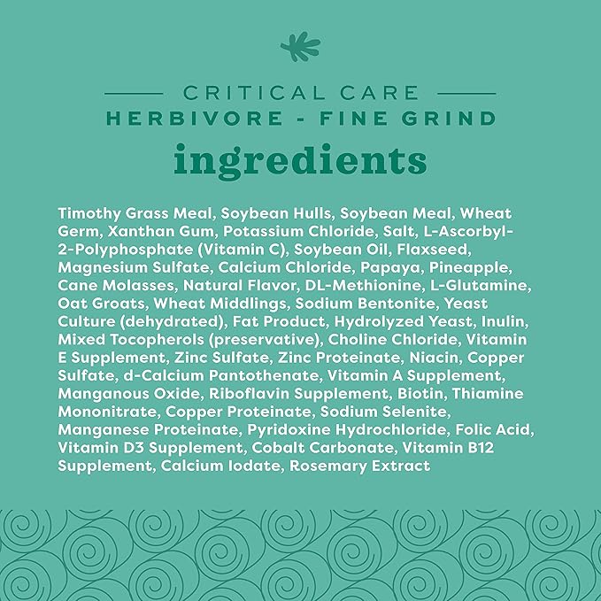 Oxbow Critical Care Herbivore, Fine Grind, Emergency Rabbit & Guinea Pig Food, Natural Papaya Flavor, Veterinary Formula, Critical Care Herbivore, Assist Feeding Formula for Pets, 100 gram bag