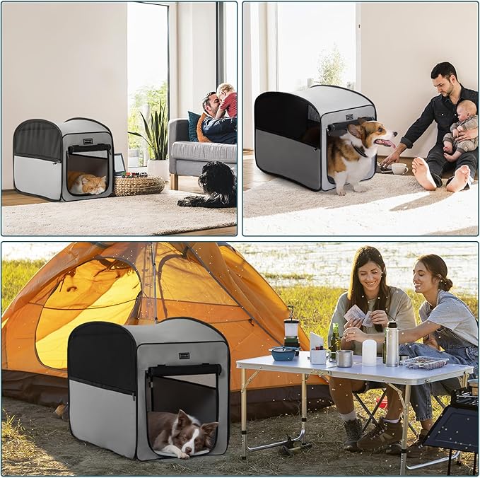 Petsfit Travel Dog Crate,Pop Up Dog Crate for Medium Large Dogs,Waterproof Pet Cage Soft Dog Kennel for Indoor/Outdoor,Lightweight Dog Carrier for Travelling,Grey