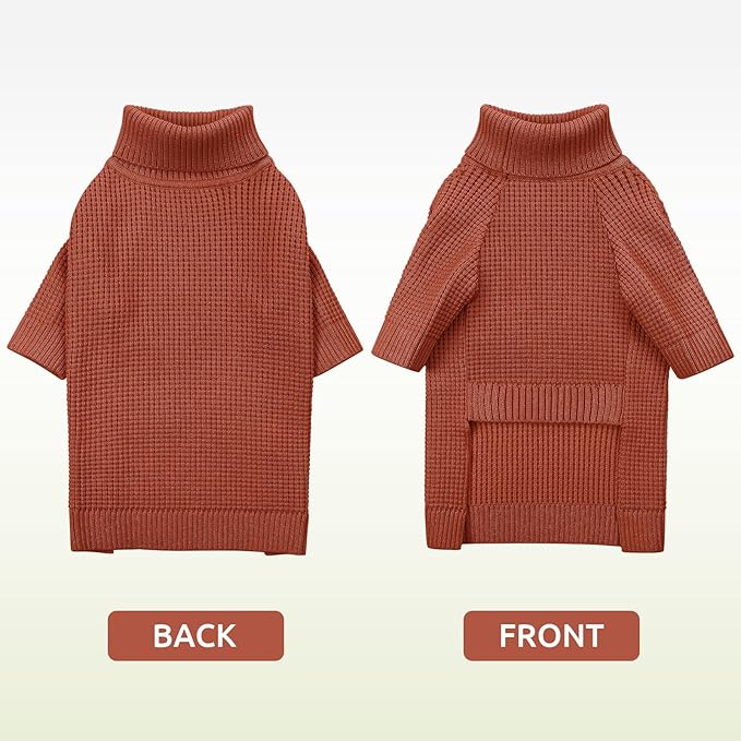 Queenmore Dog Sweaters for Medium Dogs Girl, Waffle Knit Dog Sweater with Long Sleeve, Doggie Kintsweaters, Cat Christmas Sweaters, Saddle Brown M