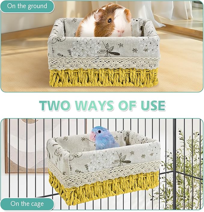 kathson Bird Nest Parrot House Birds Sleeping Bed Straw Weave All Season Hanging Hammock Bird Bed Snuggle Hut Birdcage Accessories for Parakeets Budgies Cockatiels Conures Quaker Parrot(Yellow)