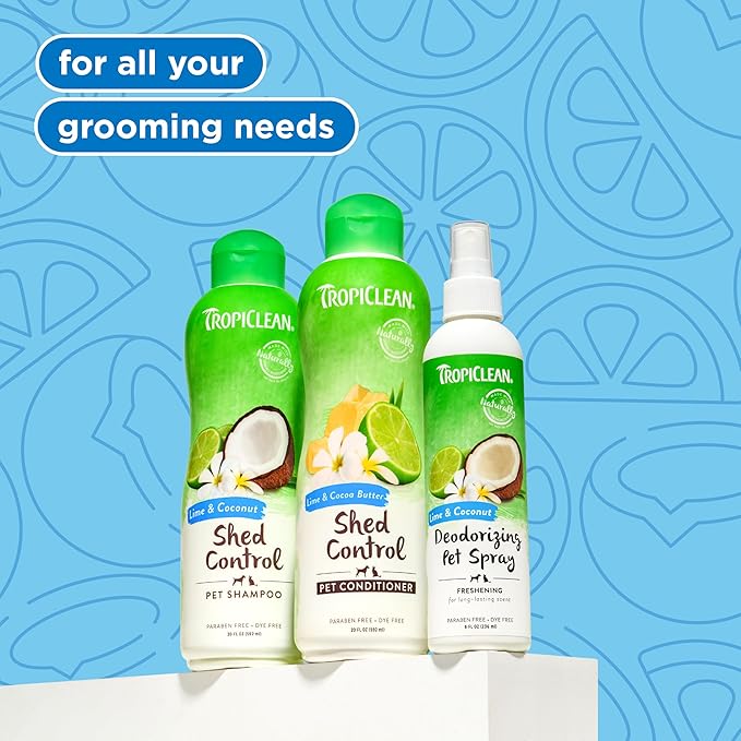 TropiClean Deshedding Dog Shampoo, Fast-Acting Shedding Control & Coat Softener, Puppy Safe, Made in USA, Lime & Coconut Scent, Cat Friendly, 20oz.