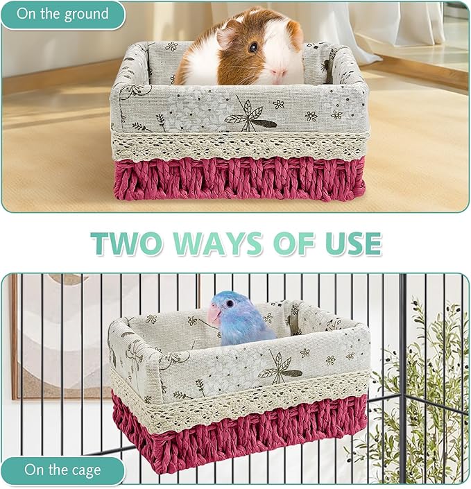 kathson Bird Nest Parrot House Birds Sleeping Bed Straw Weave All Season Hanging Hammock Bird Bed Snuggle Hut Birdcage Accessories for Parakeets Budgies Cockatiels Conures Quaker Parrot (Red)