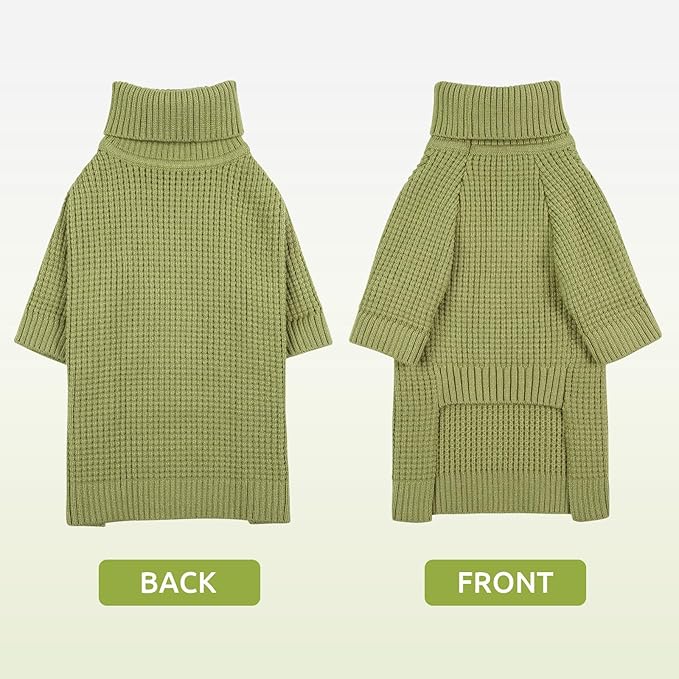 Queenmore Large Dog Sweater, Long Sleeve Dogs Sweater with Check Pattern, Fall Winter Warm Dog Sweaters for Large Breeds, Solid Pull-on Pet Sweaters, Green XL