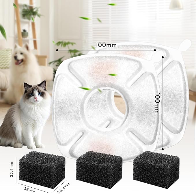 Cat Water Fountain Filters Replacement-24Pack Activated Carbon&Ion Exchange Resin Filters-Compatible with 67oz 95oz 135oz Pet Fountains-Improves Water Quality for Cats Dogs Stainless Steel Dispensers
