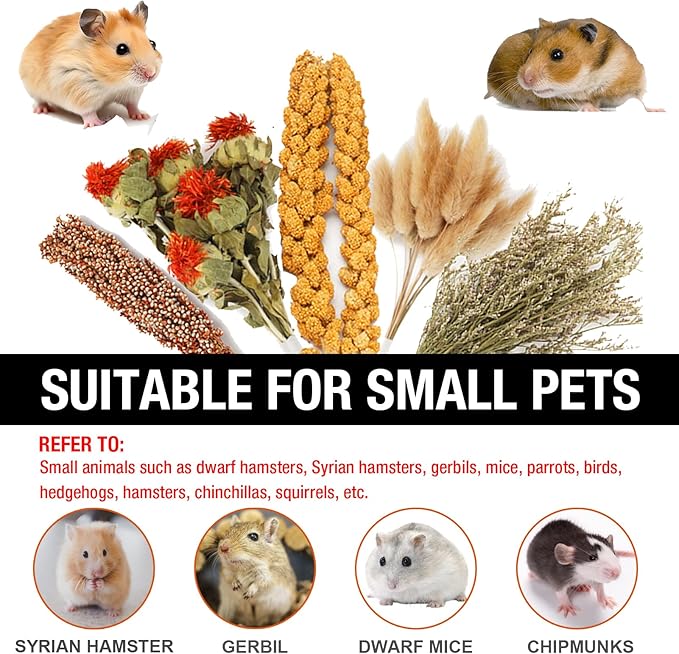 Hamster Natural Flower & Herb Bedding,Habitat Decor Sprays Set for Hamsters/Birds/Dwarf/Syrian Gerbils/Mice/Lemming Degus or Other Small Animals