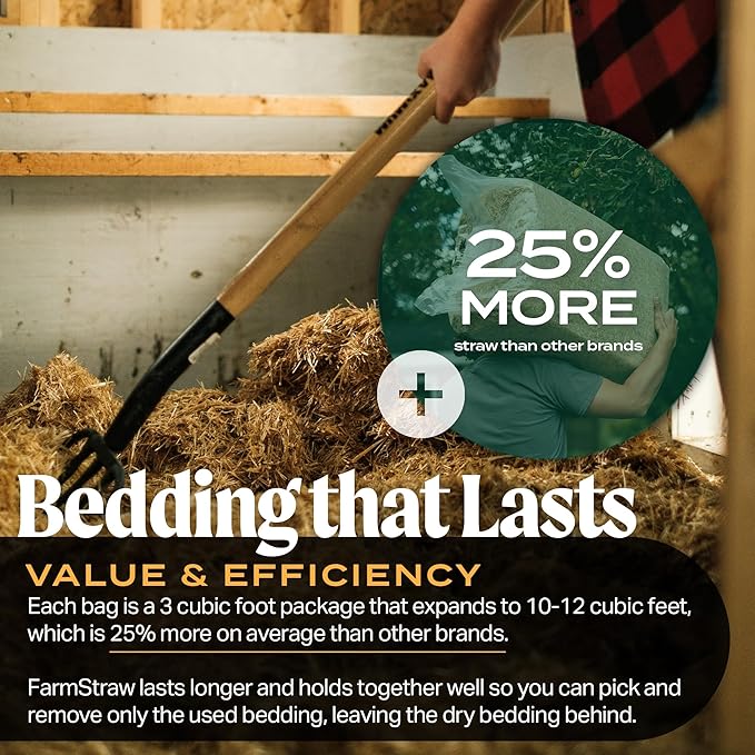 FarmStraw Coarse Cut, 3 cu ft (25 lbs) – All-Natural Wheat Straw Animal Bedding for Homesteads, Hobby Farms, and Small Pets – Absorbent, Fluffy & Insulative – Sustainably Sourced