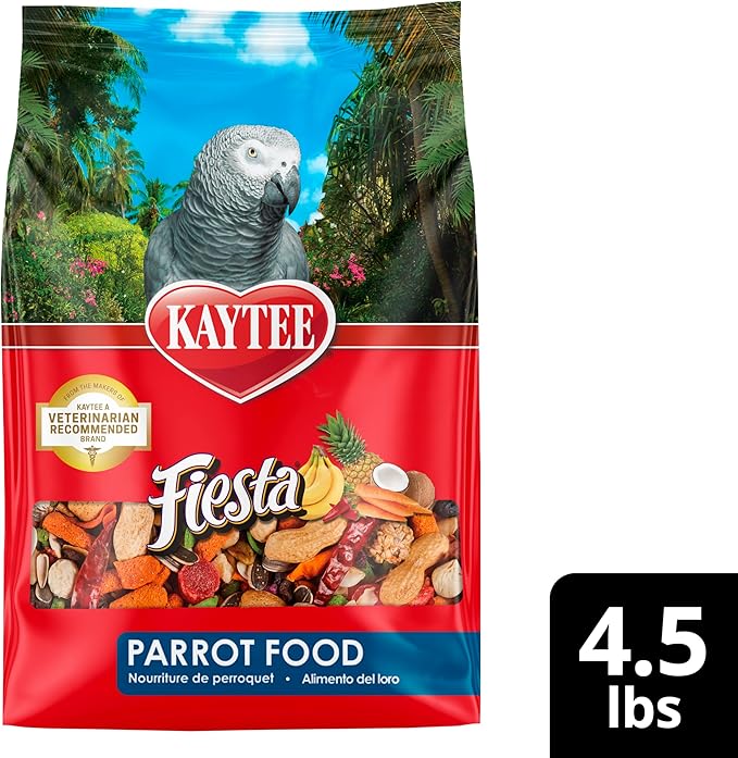Kaytee Fiesta Parrot Food, Nutritious and Fun Blend, Supports Skin, Feather, Digestion, Brain and Heart Health, 4.5 pounds