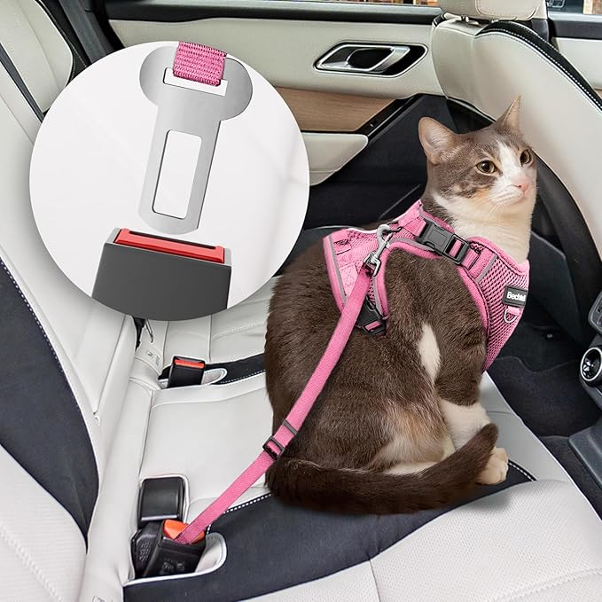Kitten Harness and Leash Seat, The Upgrade Can be Adjusted in Four Directions and Breathable Cat Harness for Anti Escape That can be Fitted and Positioned, Reflective Strips Harness, Pink, XXS