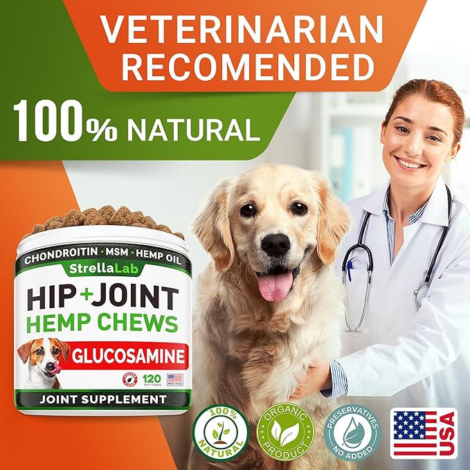 STRELLALAB Health & Wellness Supplements for Dogs, Various Formulas & Benefits - Hemp Hip & Joint Supplement for Dogs - Hemp Chews for Dogs