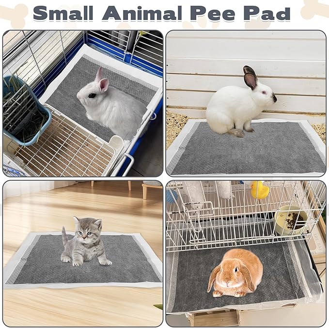 kathson 100PCS Rabbit Pee Pads 18× 13in Disposable Cage Liners Super Absorbent Black Carbon Odor-Control Bunny Training Pad with Quick-Dry Surface for Bunny Guinea Pig Kitten Hedgehog Small Animals