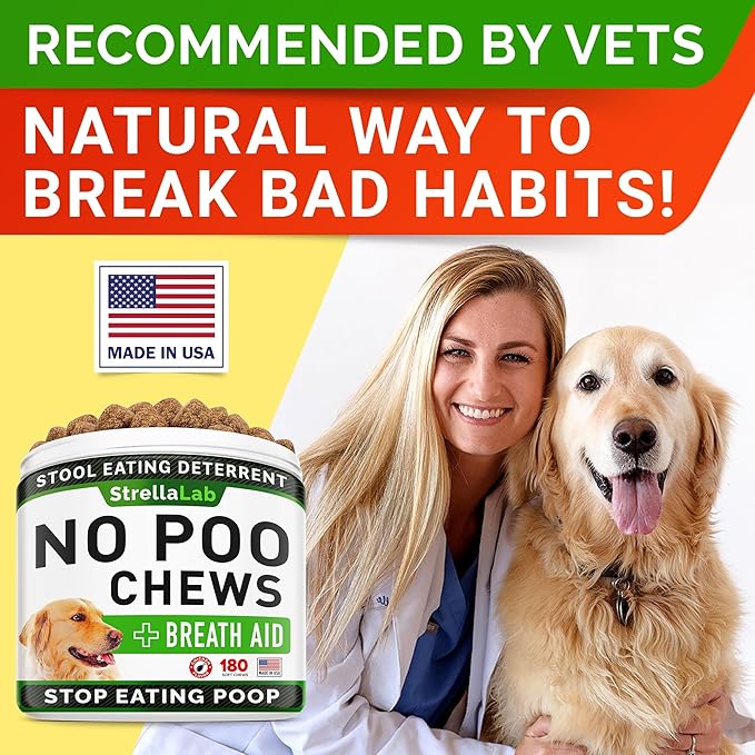 STRELLALAB No Poo Chews for Dogs - Coprophagia Deterrent for Dogs - No Poop Eating - Digestive Enzymes - Gut Health & Immune Support - Stop Eating Poop - (180Ct, Poultry)