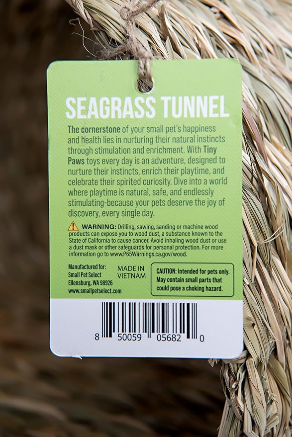Small Pet Select - Jumbo - Tiny Paws Seagrass Tunnel for Rabbits, Guinea Pigs, and Other Small Animals