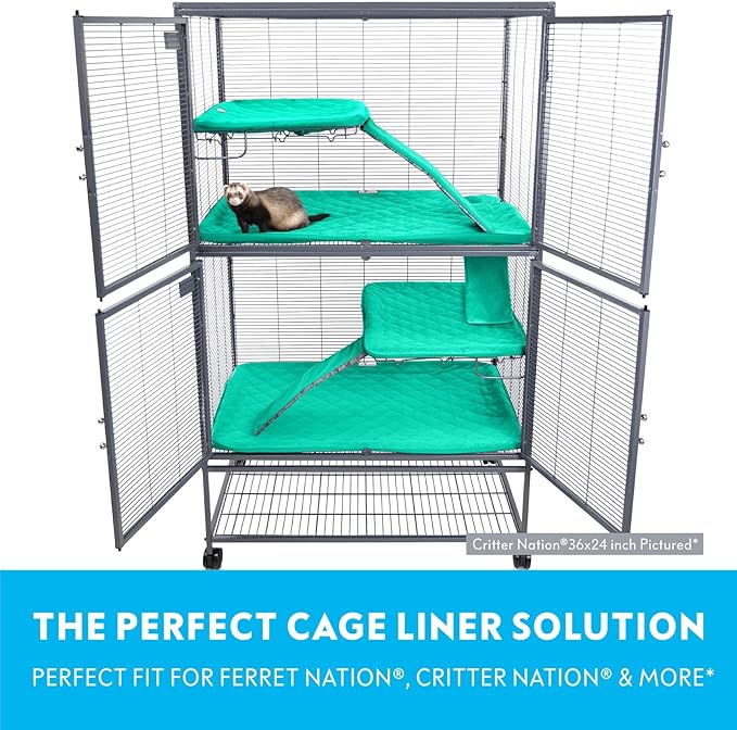 Paw Inspired Fitted Fleece Liners for Ferret Nation, Critter Nation Cage for Ferrets, Rats, Chinchillas, Hedgehogs & Other Small Animals (Green, Double Unit Set)
