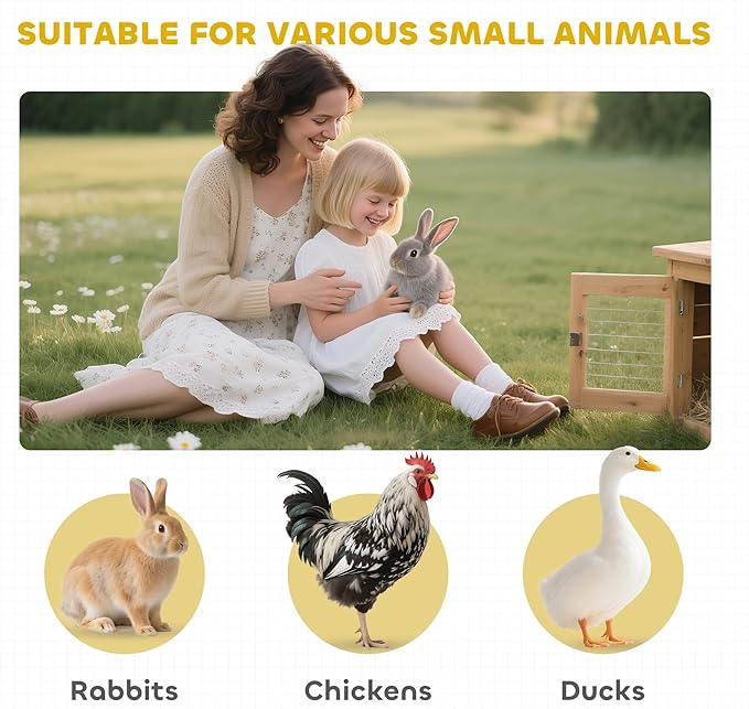 PawHut 83" L Outdoor Rabbit Hutch with Double Runs, Large Guinea Pig Cage Indoor, Wooden Bunny Hutch with Weatherproof Roof, Removable Tray, Ramps, Gray