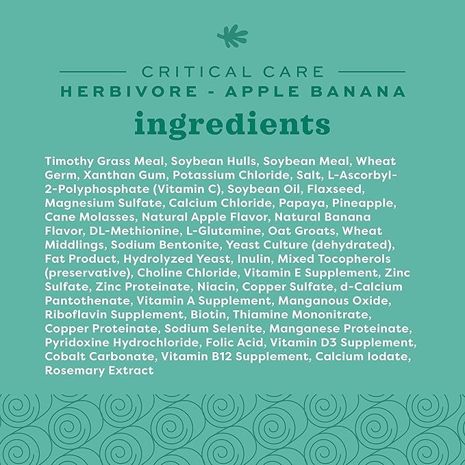 Oxbow Critical Care Herbivore, Emergency Rabbit & Guinea Pig Food, Natural Apple Banana Flavor, Veterinary Formula, Critical Care Herbivore, Assist Feeding Formula for Pets, 454 gram bag