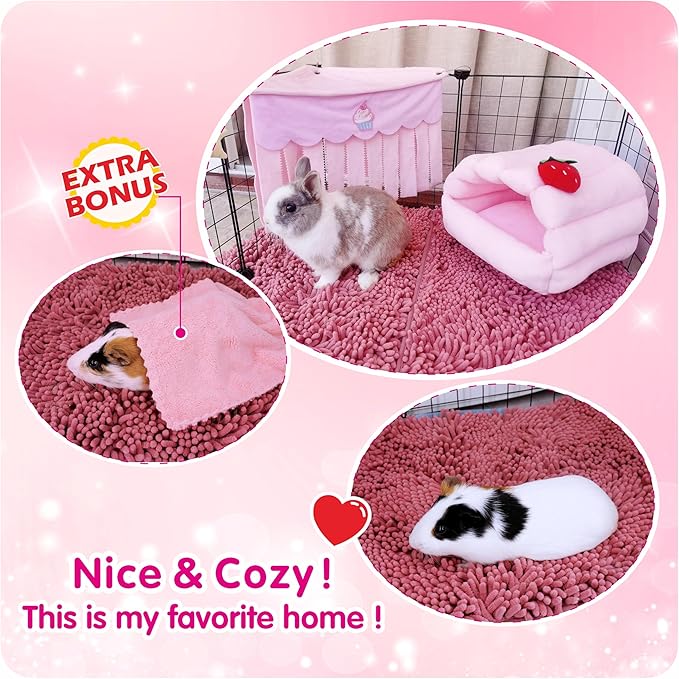 Guinea Pig Cage Liner Bedding 2 PCS, Washable Guinea Pig Bed Mat, Extra Absorbent Rabbit Pee Pad Reusable, Non-Slip Fleece Blanket for Bunny and Small Animal Cage Accessories (Pink, 24"x16")