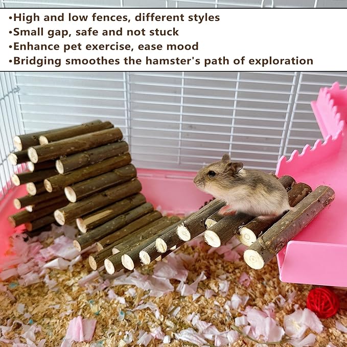 Hamster Bridge 19.7x3.9in&9.8x3.9in Hamster Wooden Fence Rat Flexible Bendy Climbing Ladder Cage Accessories Toy for Syrian Gerbil Mouse Rat