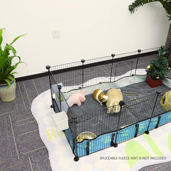 CHEGRON Guinea Pig Cages 8 Sq Ft Expandable C&C Cage Habitats for 2 Small Animal Pet Playpen Metal Grids Indoor Rabbit Fence Hedgehog Cage with PVC Bottom, 48 x 24 x 15.7 inch, 12 Panels