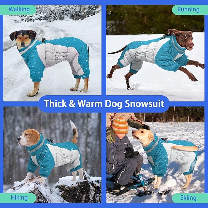 MIGOHI Full Body Dog Coat - Warm Reflective Winter Coat with Harness, Turtleneck Fleece Jacket for Small to Large Dogs - Four-Legged Snowsuit with Zipper