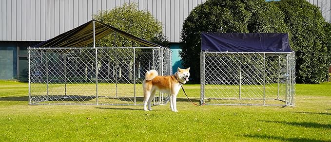 Outdoor Dog Enclosure Heavy Duty Dog Kennel House Mesh Dog Big Cage Pet Kennel Steel Fence with Secure Lock (79”x 79”)
