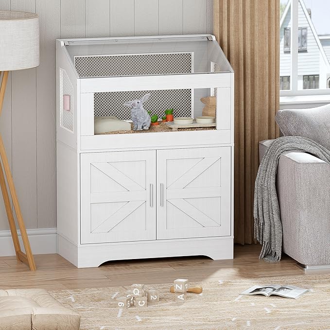 PAKASEPT Hamster Cage, Small Animal Cages with Storage Cabinet, Visual and Ventilated Large Habitats Hamster House for Rat, Guinea Pig, Hedgehog, Gerbil, White