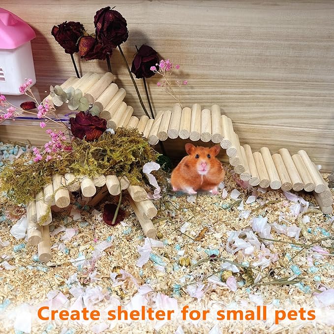 Hamster Bridge19.7x3.9in&9.8x3.9in Rat Wooden Fence Flexible Bendy Climbing Ladder Cage Accessories for Syrian Hamster Gerbil Mouse Rat