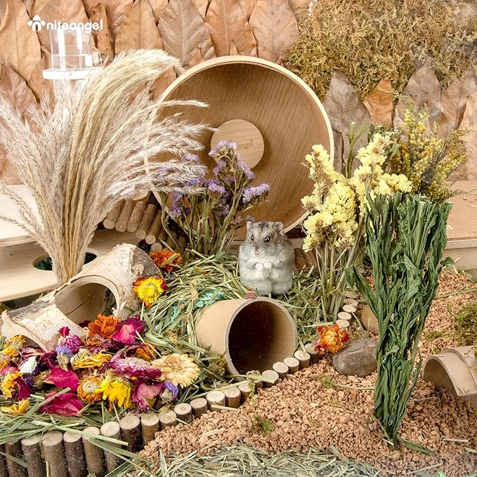 Niteangel Natural Flower & Herb Bedding Habitat Decor - for Hamsters Gerbils Mice Lemming Degus or Other Small Pets (Harvest Wind - Flower Version)