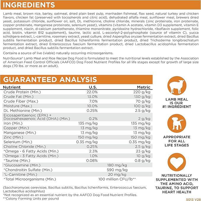 Nutrisource Lamb & Rice Adult Dog Food 5Lb
