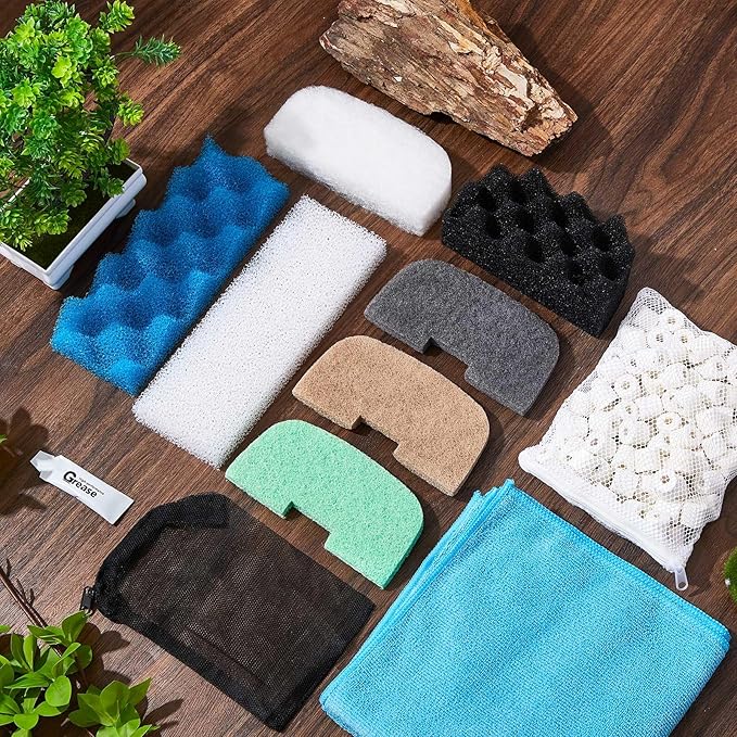 52 Pcs Replacement Filter Media Kit Compatible with Fluval 206/207 Aquarium Filters Include Biological Foams Ammonia Remover Phosphate Pads Nitrite Remover, Towel and Grease