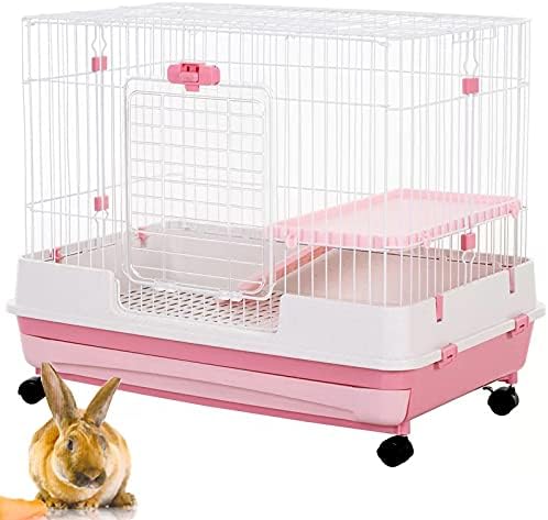 Pink X-Large Deluxe in/Outdoor Guinea Pig Chinchilla Ferret Squirrel Hedgehog Kitten Rabbit Bunny Hutch House Critter Home Habitat Paw Safe Bottom Mesh Floor Pull Out Easy Clean 2-Inch Deep Tray