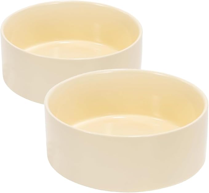 SPUNKYJUNKY 13.5OZ Ceramic Dog and Cat Bowl, Modern Cute Weighted Food Water Bowl for Replacement Beige (2 Pack)